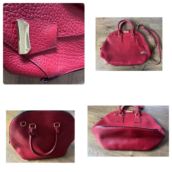 BURBERRY-AUTHENTIC (Preowned) Large Red Leather Handbag with Gold Hardware - Picture 16 of 16